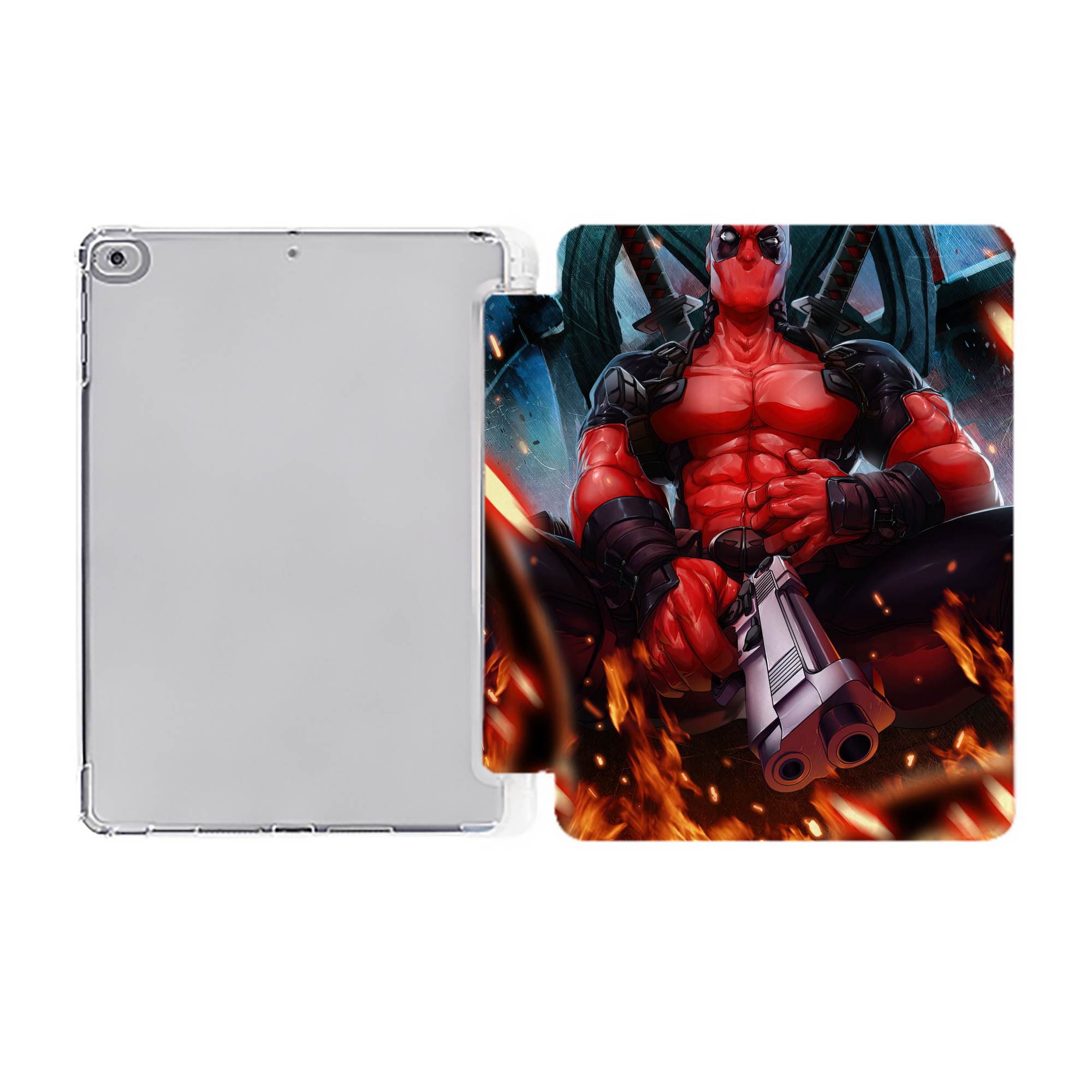 （画像用） Deadpool デッドプール IPad ケース ペン収納付き 三つ折りスタンド PUレザー×シリコン 対応機種9.5/10.5/10.9インチ